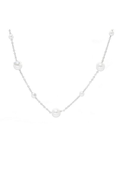 Tesbihane Silver Color Non-Tarnish Metal Chain Pearl Natural Stone Combination Women's Necklace