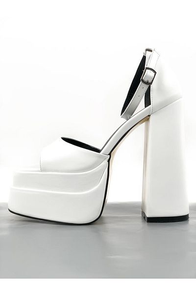 Difolia Zoon White Skin High Double Platform Open Front Sandals Shoes