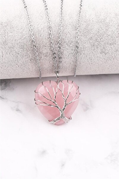 Nelleovana قلادة قلب ملفوفة بسلك كوارتز وردي طبيعي