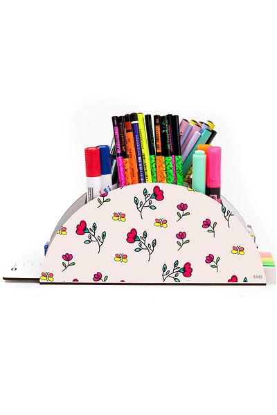 kutuTR Wooden Vip Flower Series Rainbow Ruled Desktop Pen Holder For Kids Organizer Assembled Boxed