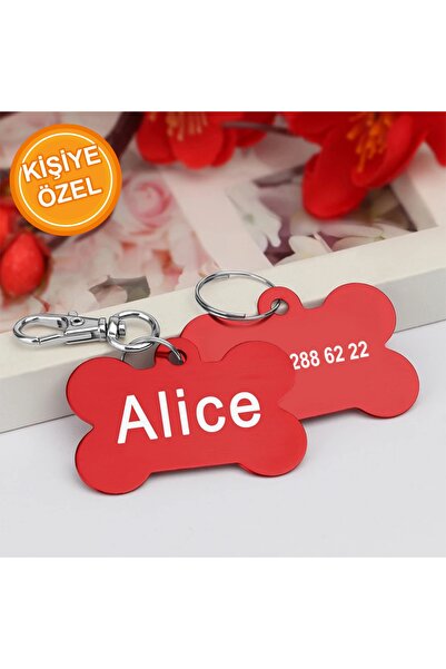PATİMİO Isme Özel Çelik Kedi Köpek Isimlik Künyesi Kırmızı Renk