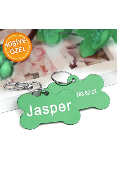 PATİMİO Isme Özel Çelik Kedi Köpek Isimlik Künyesi Yeşil Renk