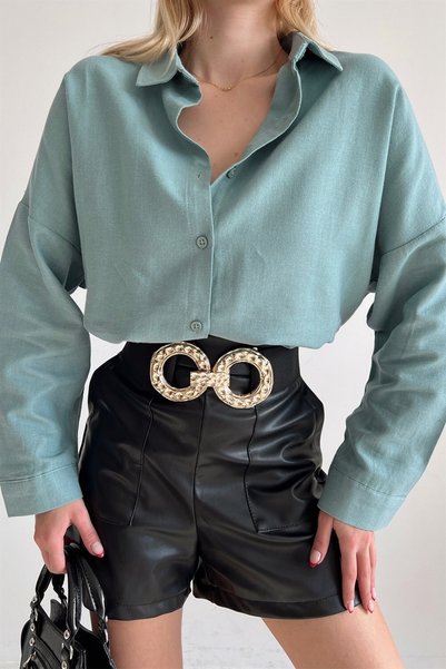 Çnru Oversize Comfortable Fit, Long Sleeve, Woven Women's Shirt