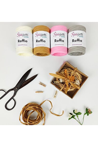 Spagettiyarn Raffia 4'lü Kot Mavi El Örgü Ipliği