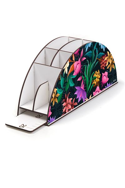 kutuTR Wooden Vip Flower Series Rainbow Ruled Desktop Pen Holder Organizer Assembled Boxed