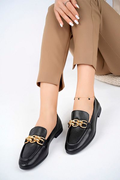Deripabuc Black Genuine Leather Women's Loafer - Dp17-Pk8