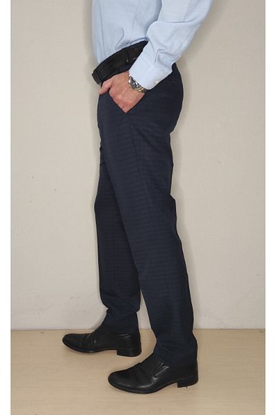 Bomenti Life Men's Plaid Navy Blue Regular Fit Trousers