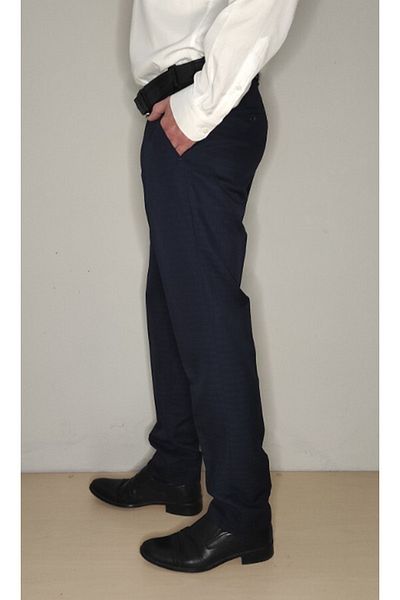 Bomenti Life Men's Plaid Dark Navy Blue Regular Fit Trousers