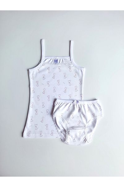 ÇebiKids Girl's 100% Cotton String Strappy Undershirt-slip Panties Set