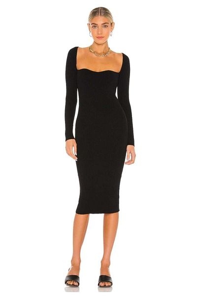 Zagrep Women's Black Square Collar Silk Jersey Midi Dress