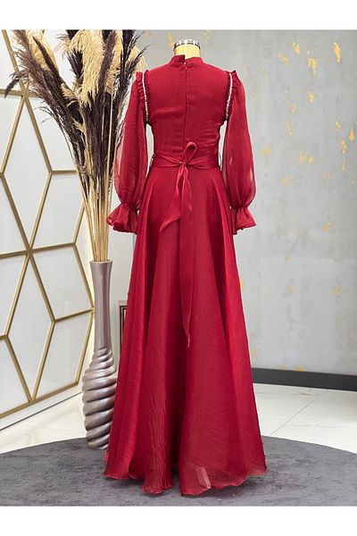 Surikka Shoulder Stoned Sema Hijab Evening Dress Red
