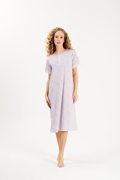 Yeniİnci Γυναικείο νυχτικό από βισκόζη με λεπτομέρεια με κουμπιά