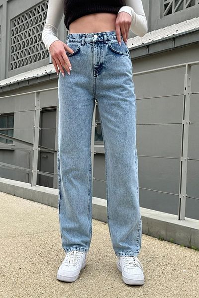 Trn JNS Coin Lycra, damă, spălat ușor pe zăpadă, cu talie super înaltă, cu picior largi, blugi din denim, pantaloni largi