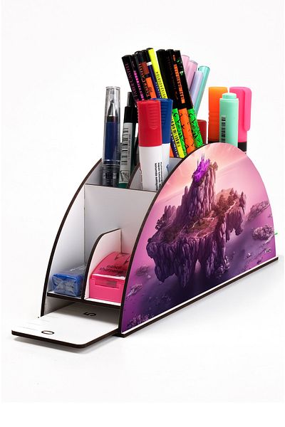 kutuTR Wooden Vip Space Series Rainbow Ruled Desktop Pen Holder Organizer with Assembled Box