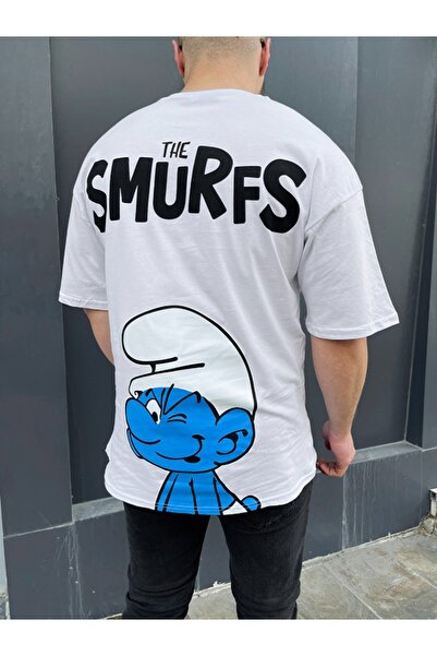 Stadium Unisex White Smurfs Printed Oversize Crew Neck T-shirt