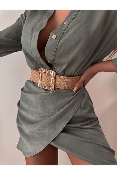 Fiori Square Buckle Straw Elastic Women's Belt, Jacket Belt, Shirt Belt, Dress Belt