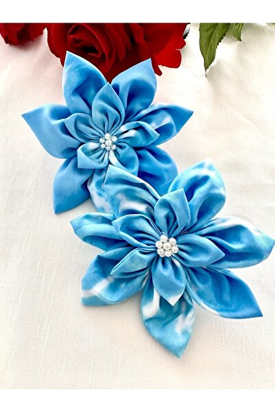 alsaccessories Culoarea albastră, cu figuri de flori, cataramă dublă din cauciuc cu perle în mijloc