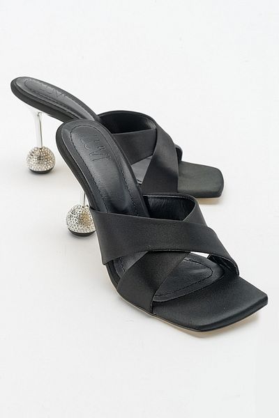 LuviShoes Wold Black Satin Women's Heeled Slippers