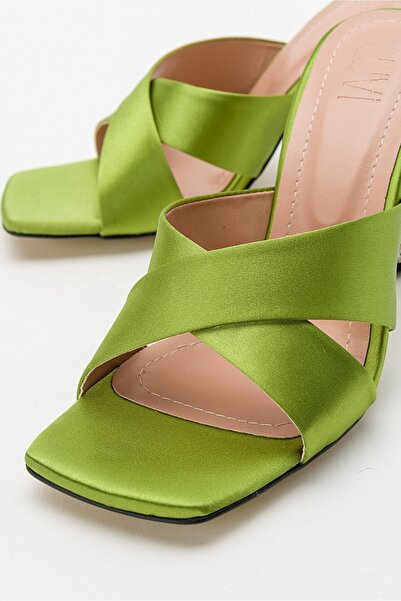 LuviShoes Wold Green Satin Women's Heeled Slippers