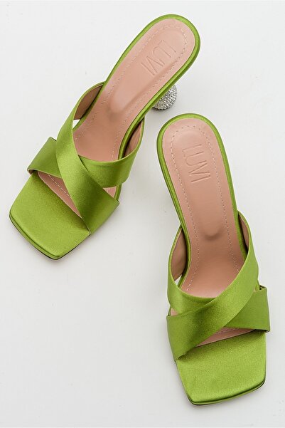 LuviShoes Wold Green Satin Women's Heeled Slippers