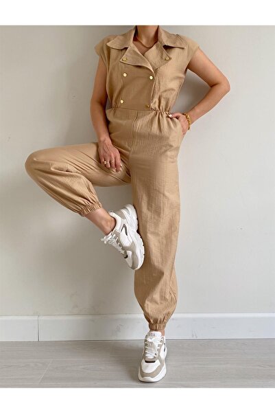 Lady Pixie Ολόσωμη φόρμα Jogger με χαμηλά μανίκια με χρυσά κουμπιά