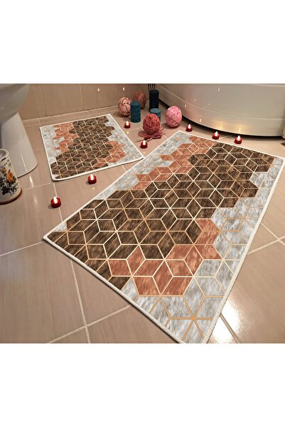 Modern home Dot Base Bath Mat Double Set Digital Printing Washable Non-Slip Base