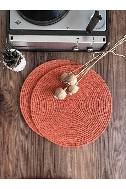 ARMİDA CONCEPT مجموعة من 6 أطباق من القش المحبوك باللون البرتقالي من الجوت الأمريكي مع حدود جاردينيا