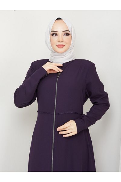 KMKkombin Kmk Combination Women's Summer Mevlana Model Waist Embroidered Flared Medina Silk Abaya/Topcoat