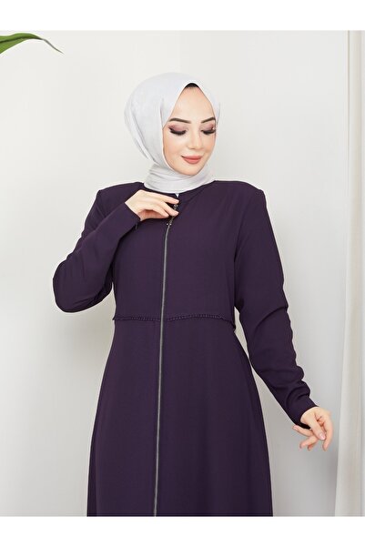 KMKkombin Kmk Combination Women's Summer Mevlana Model Waist Embroidered Flared Medina Silk Abaya/Topcoat