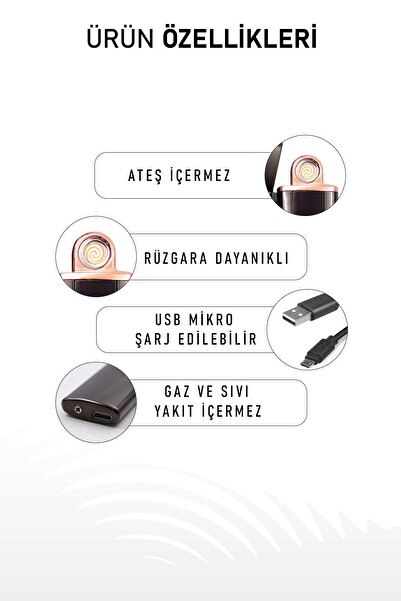 İkon store 3 Adet Çift Taraflı Elektrikli Usb Şarjlı Siyah Çakmak