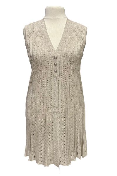 Giyinen Mağazaları Cream Leyla Long Front Buttoned Mercerized Vest