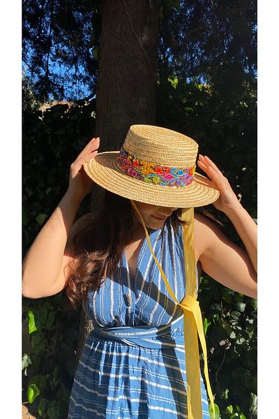 laviyonsa Tied Ethnic Model Weed Straw Hat