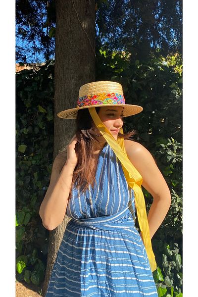 laviyonsa Tied Ethnic Model Weed Straw Hat