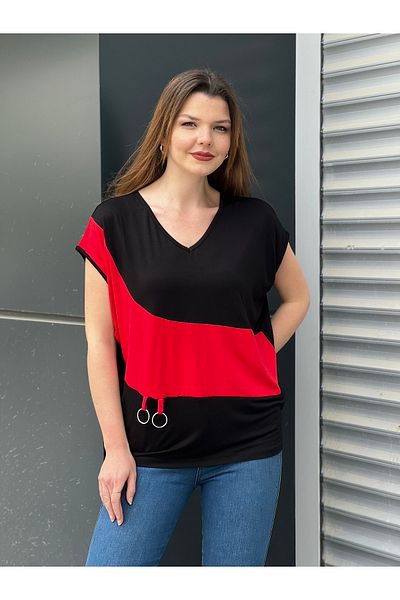 citycenterfashion Γυναικεία Μπλούζα Plus Size Μαύρο-κόκκινο Δαχτυλίδι Cty-xyn-5069