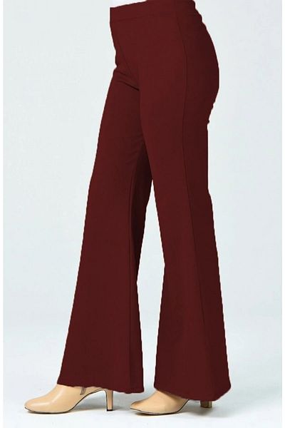 ModaDNZ Women's Burgundy Extra High Waist Gathering Flared Leg Diver Fabric Leggings Trousers