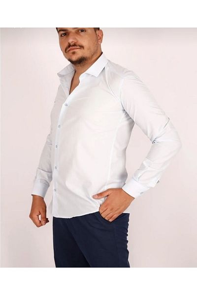 FATELLA Men's Pocketless Long Sleeve Classic Regular Fit White Shirt