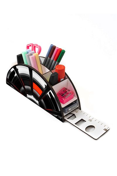 kutuTR Wooden Vip Car Series Rainbow Ruled Desktop Pen Holder Organizer for Kids Assembled Boxed