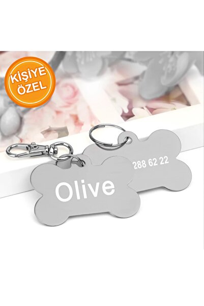 PATİMİO Isme Özel Çelik Kedi Köpek Isimlik Künyesi Beyaz Renk