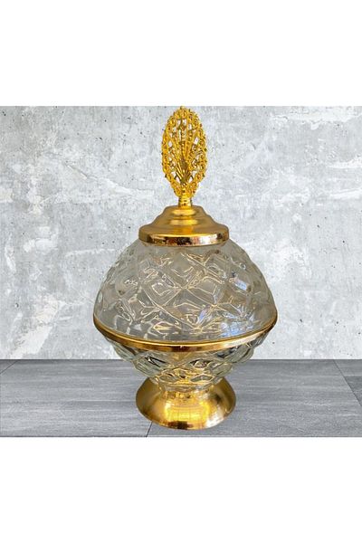 MOS'EV Mini Gold Metal Chocolate Bowl with Glass Lid 10 Cm
