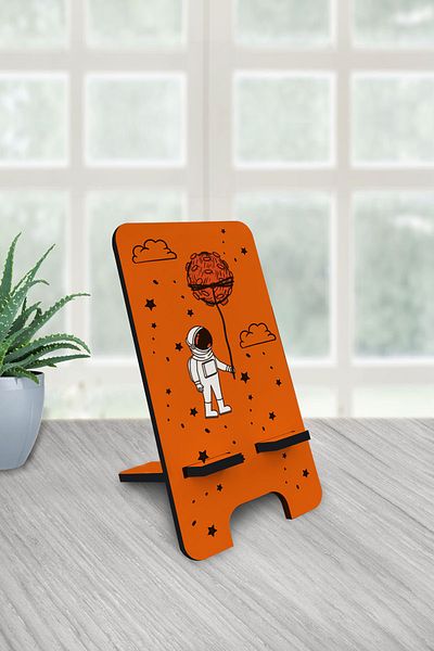 Flipped Space Astronaut Phone & Tablet Holder Wooden Desktop Stand