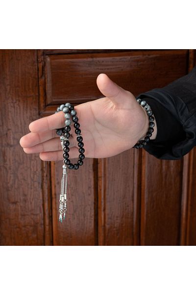 OSMANLI DOĞAL TAŞ مجموعة مسبحة وسوار مكونة من 33 قطعة من عيون القطط المعتمدة والحجر الطبيعي