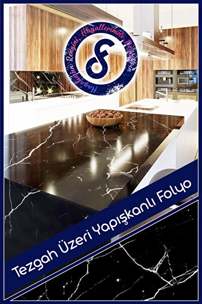 Dekor Folyo Mutfak Tezgahı Siyah Mermer Desen Yapışkanlı Folyo Kaplama