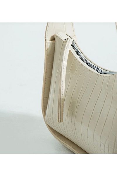 Daisy Women's Cream Crocodile Patterned Baguette Bag