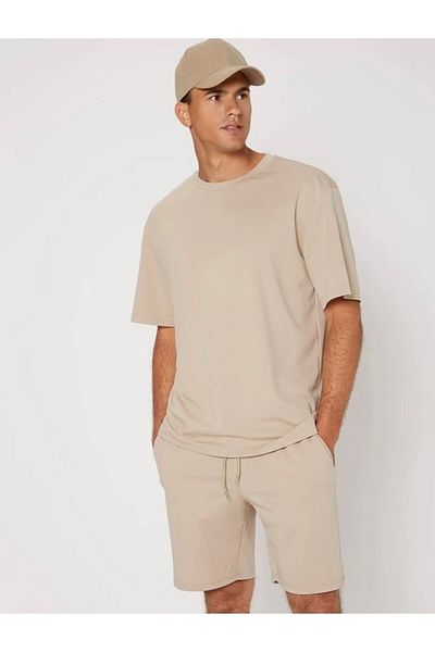 BYMEER Ανδρικό μπλουζάκι σε μπεζ απλό Crew Neck Oversize