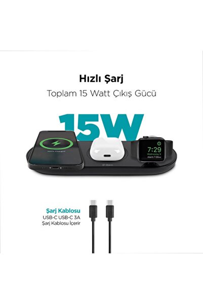 Ttec AirCharger Trio 3’ü 1 Arada iPhone + Apple Watch + AirPods Kablosuz Hızlı Şarj Aleti-Siyah