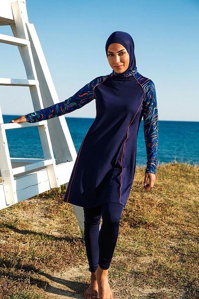 Marina Μαγιό Hijab 3 τεμαχίων με μοτίβο μπλε ναυτικό πλήρως καλυμμένο M2230