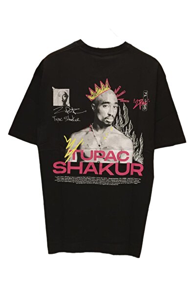 Olympus plus تي شيرت أسود مطبوع بظهر هيب هوب توباك شاكور للجنسين