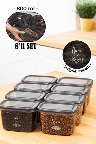 Vienev Set de 8 boluri de condimente dreptunghiulare Peggy cu etichetă serigrafică albă 800 ml antracit