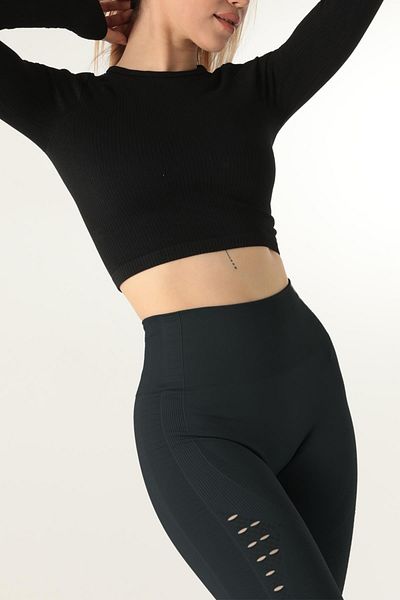 kingspearl Long Sleeve Crew Neck Ribbed Crop