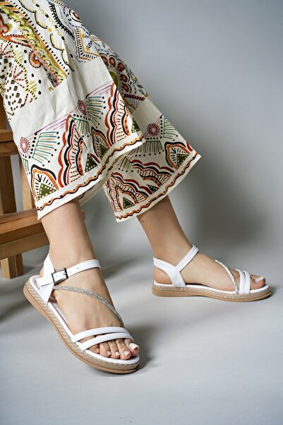 Riccon Dámské sandály s kamínky0012073 Bílé